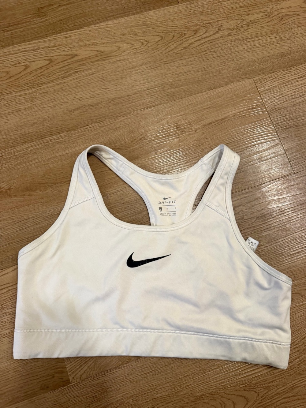 Nike White Racerback Sports Bra with Black Swoosh